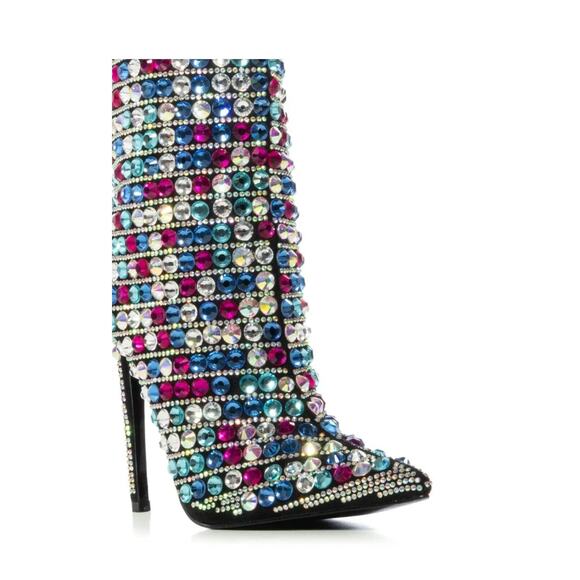 AZALEA WANG Kensley Multi Crystal Embellished Stiletto Heel Bootie NWB SZ 6 - Picture 4 of 5